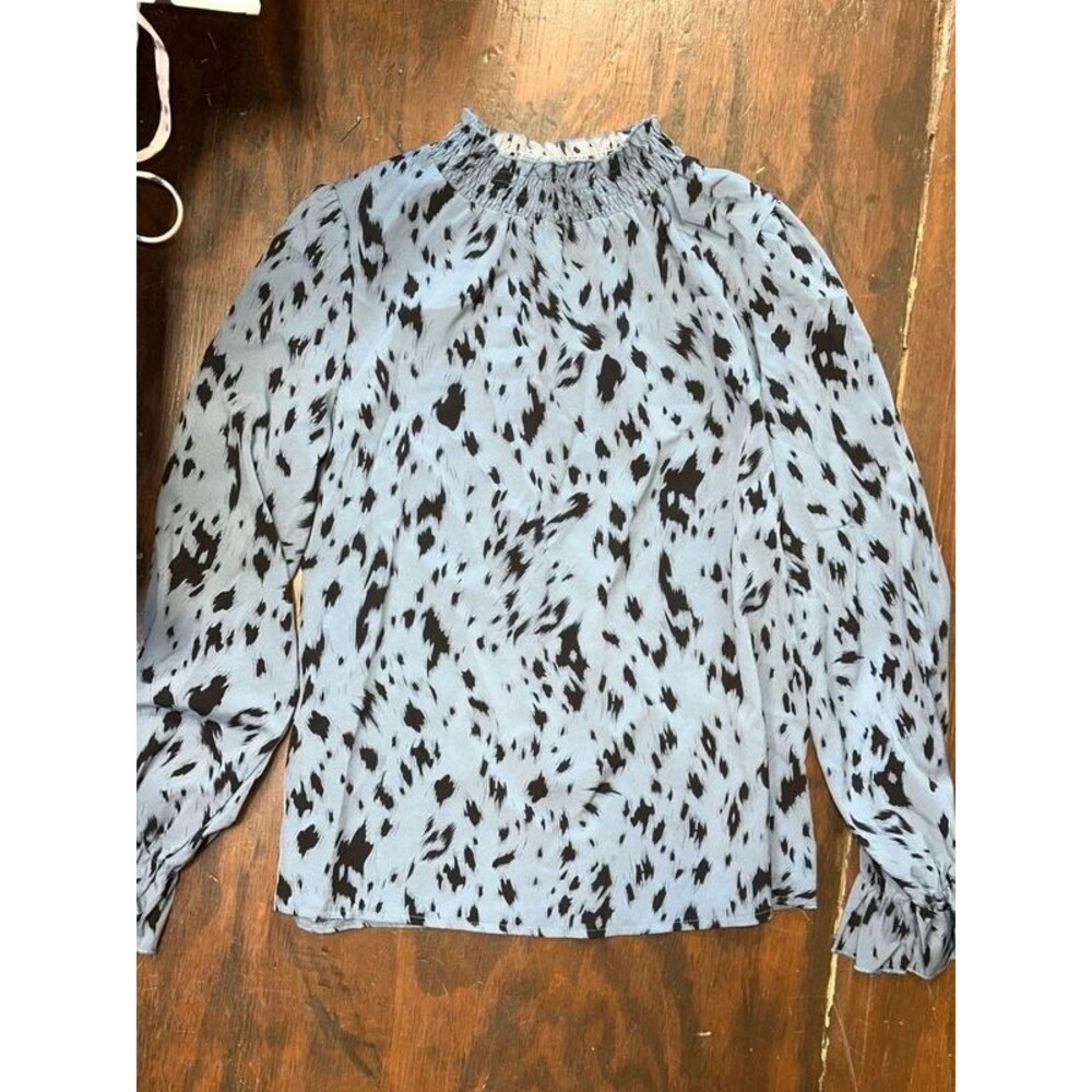 Blue w/ Black Leopard Print Mock Neck Shirt Size Large
